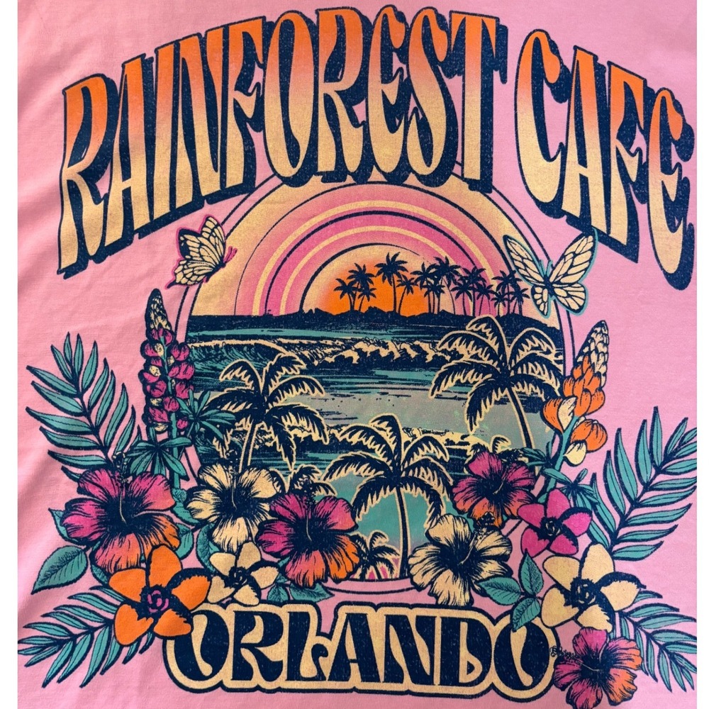 Rainforest Cafe T-Shirt Women Large Hot Pink Orlando Graphic NEW w/ tag Colorful